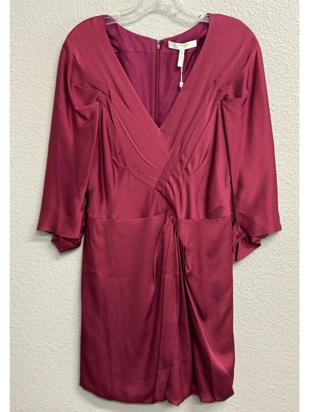 BCBG MAX AZRIA Runway Dress NWT Cranberry Satin Pleated Front Size 8 Fancy